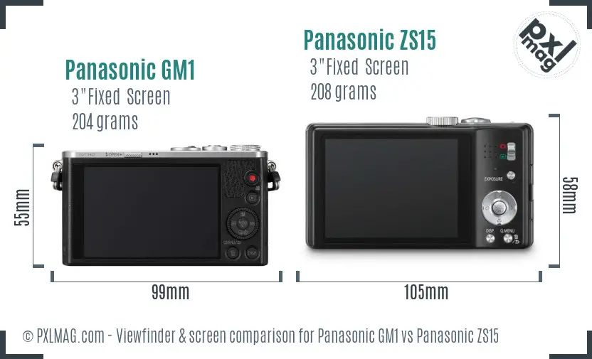 Panasonic GM1 vs Panasonic ZS15 Screen and Viewfinder comparison