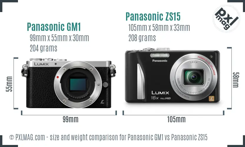 Panasonic GM1 vs Panasonic ZS15 size comparison
