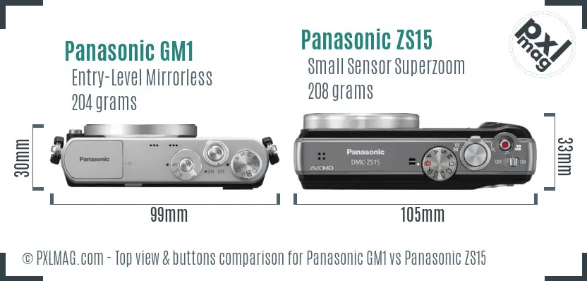 Panasonic GM1 vs Panasonic ZS15 top view buttons comparison