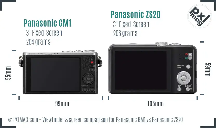 Panasonic GM1 vs Panasonic ZS20 Screen and Viewfinder comparison