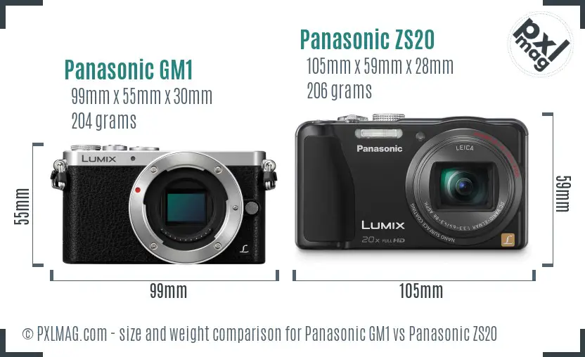 Panasonic GM1 vs Panasonic ZS20 size comparison