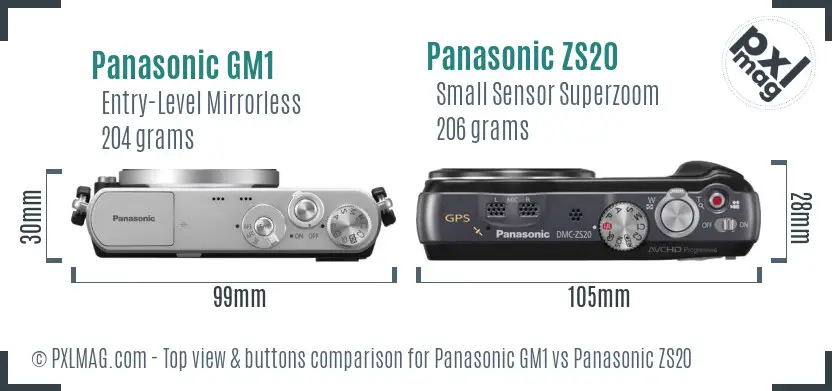 Panasonic GM1 vs Panasonic ZS20 top view buttons comparison