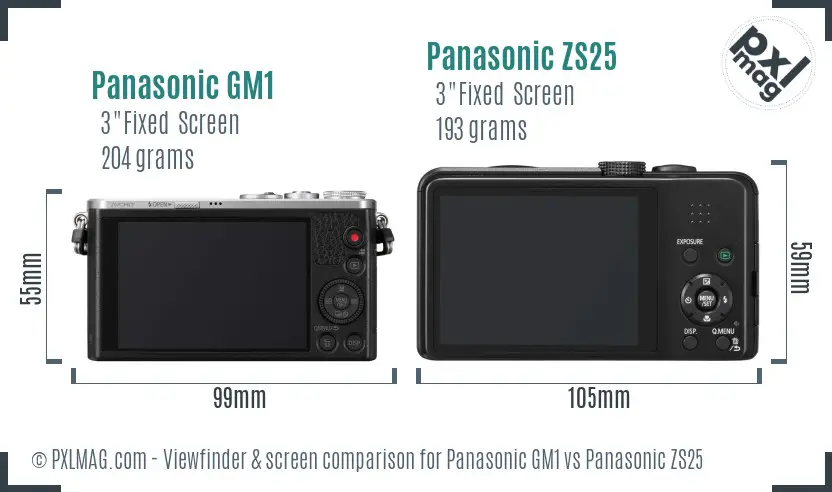 Panasonic GM1 vs Panasonic ZS25 Screen and Viewfinder comparison
