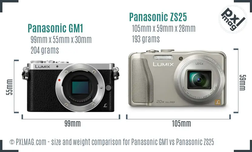 Panasonic GM1 vs Panasonic ZS25 size comparison