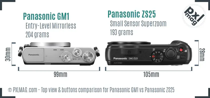 Panasonic GM1 vs Panasonic ZS25 top view buttons comparison