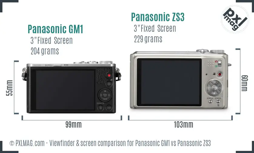 Panasonic GM1 vs Panasonic ZS3 Screen and Viewfinder comparison