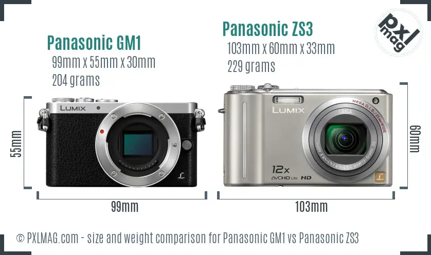 Panasonic GM1 vs Panasonic ZS3 size comparison