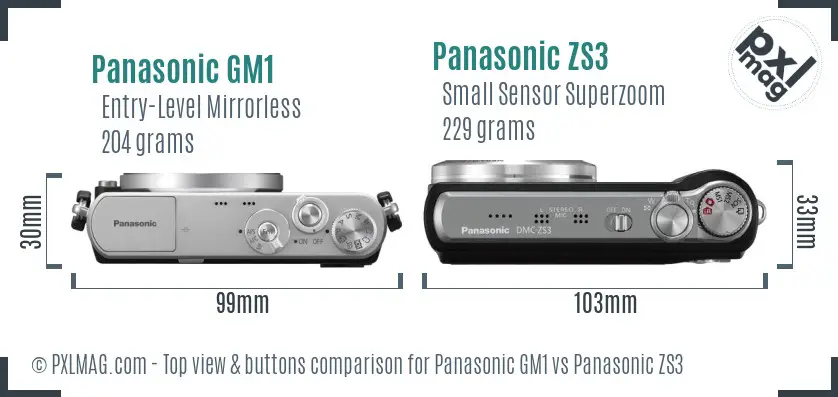 Panasonic GM1 vs Panasonic ZS3 top view buttons comparison