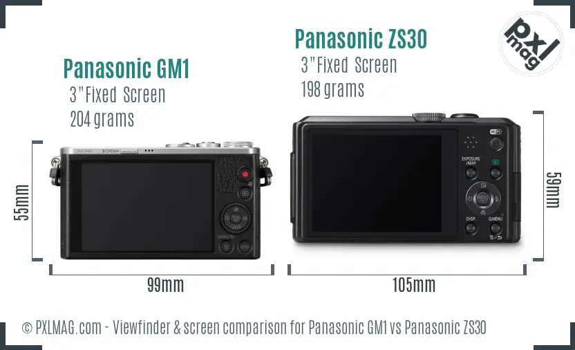 Panasonic GM1 vs Panasonic ZS30 Screen and Viewfinder comparison