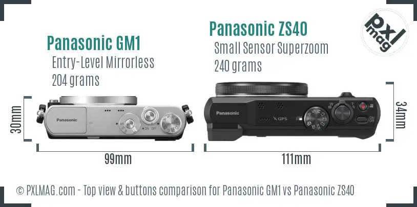 Panasonic GM1 vs Panasonic ZS40 top view buttons comparison