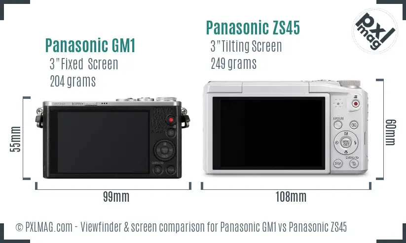 Panasonic GM1 vs Panasonic ZS45 Screen and Viewfinder comparison