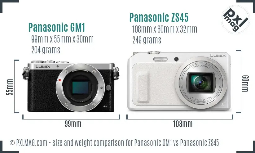 Panasonic GM1 vs Panasonic ZS45 size comparison