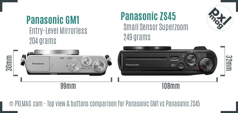 Panasonic GM1 vs Panasonic ZS45 top view buttons comparison