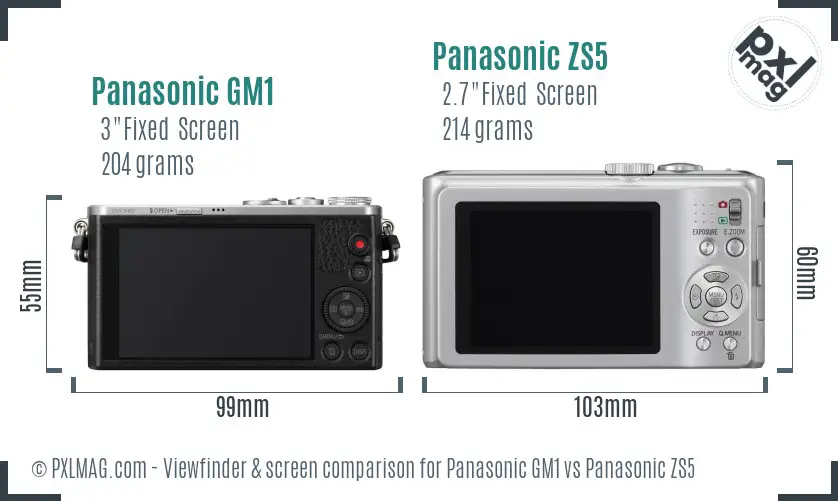 Panasonic GM1 vs Panasonic ZS5 Screen and Viewfinder comparison