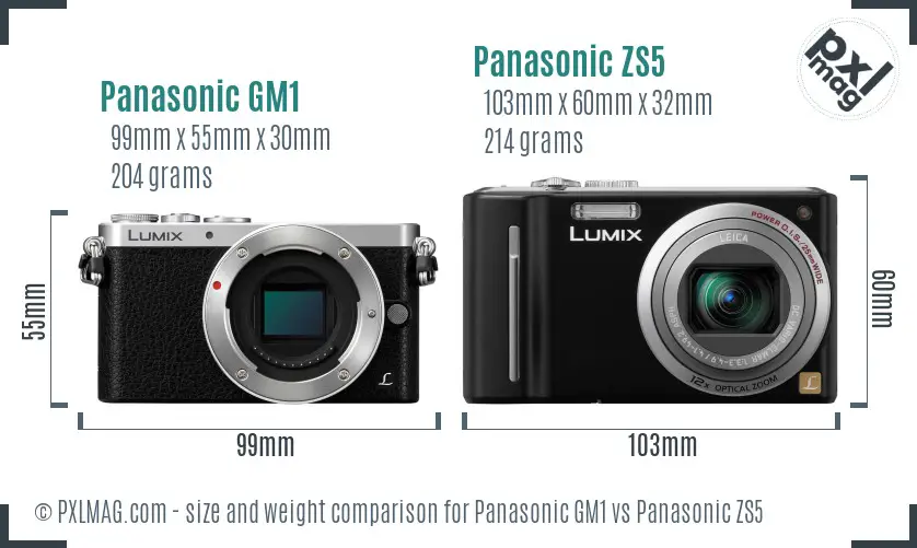 Panasonic GM1 vs Panasonic ZS5 size comparison