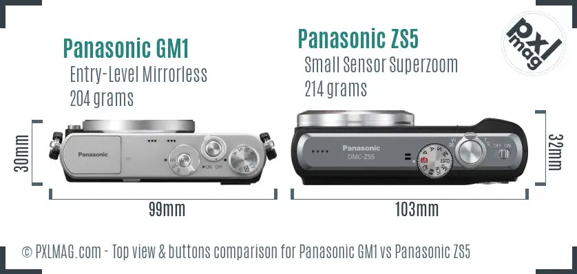Panasonic GM1 vs Panasonic ZS5 top view buttons comparison