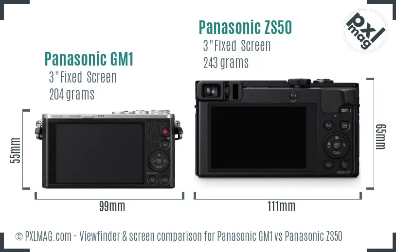 Panasonic GM1 vs Panasonic ZS50 Screen and Viewfinder comparison