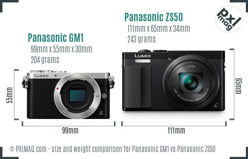 Panasonic GM1 vs Panasonic ZS50 size comparison