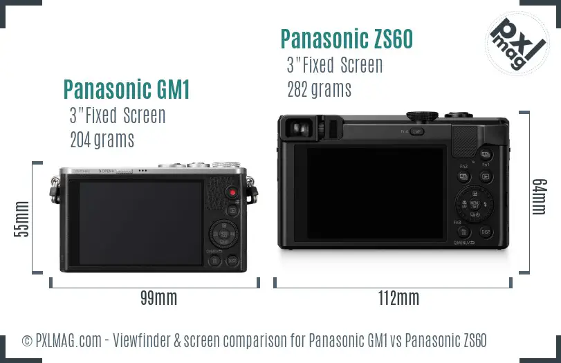 Panasonic GM1 vs Panasonic ZS60 Screen and Viewfinder comparison
