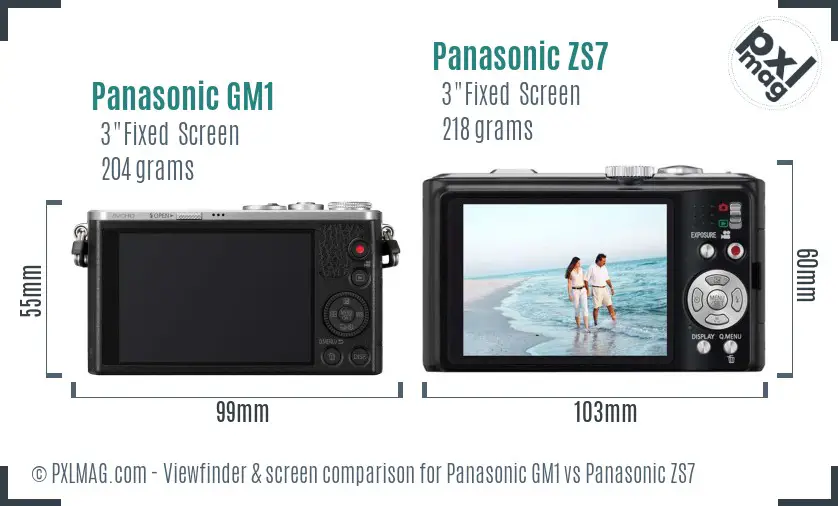 Panasonic GM1 vs Panasonic ZS7 Screen and Viewfinder comparison
