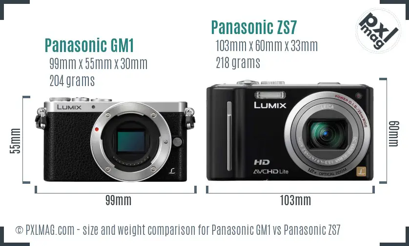 Panasonic GM1 vs Panasonic ZS7 size comparison