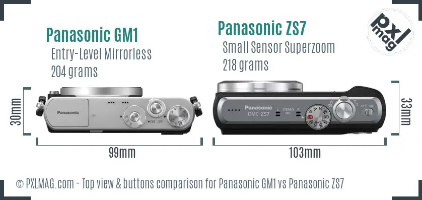 Panasonic GM1 vs Panasonic ZS7 top view buttons comparison