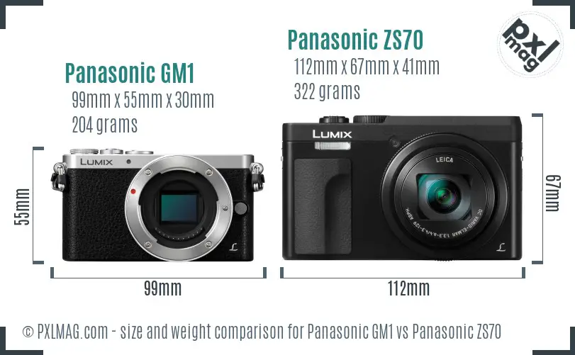 Panasonic GM1 vs Panasonic ZS70 size comparison