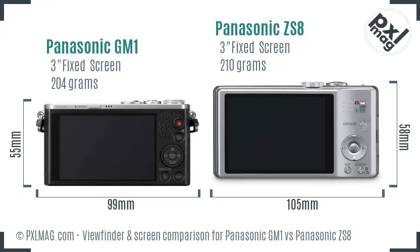 Panasonic GM1 vs Panasonic ZS8 Screen and Viewfinder comparison