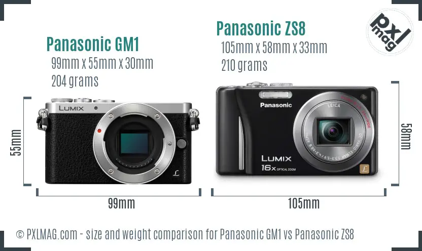 Panasonic GM1 vs Panasonic ZS8 size comparison