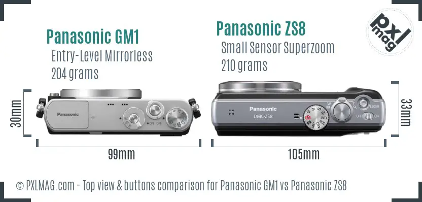 Panasonic GM1 vs Panasonic ZS8 top view buttons comparison