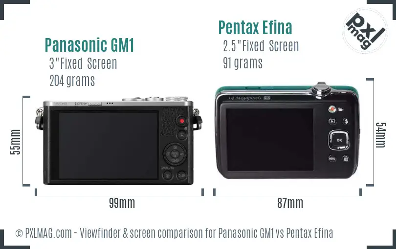 Panasonic GM1 vs Pentax Efina Screen and Viewfinder comparison