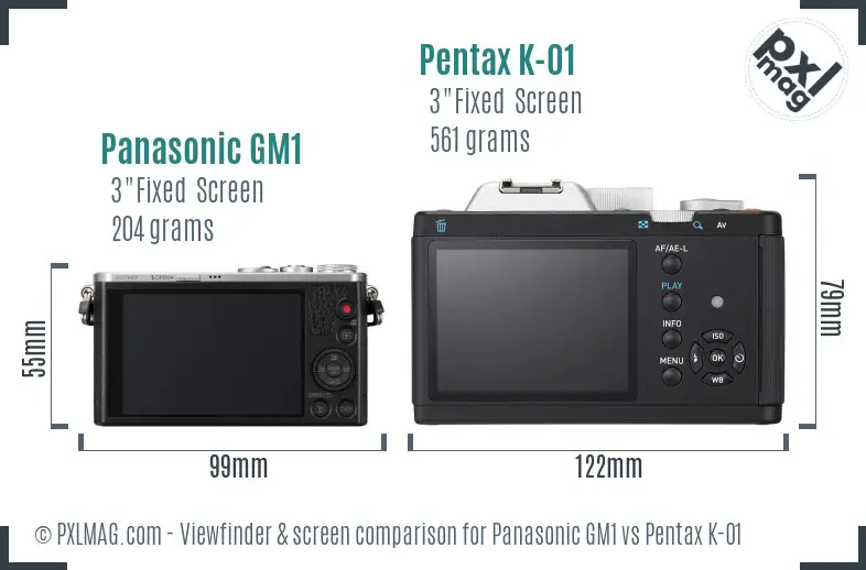 Panasonic GM1 vs Pentax K-01 Screen and Viewfinder comparison