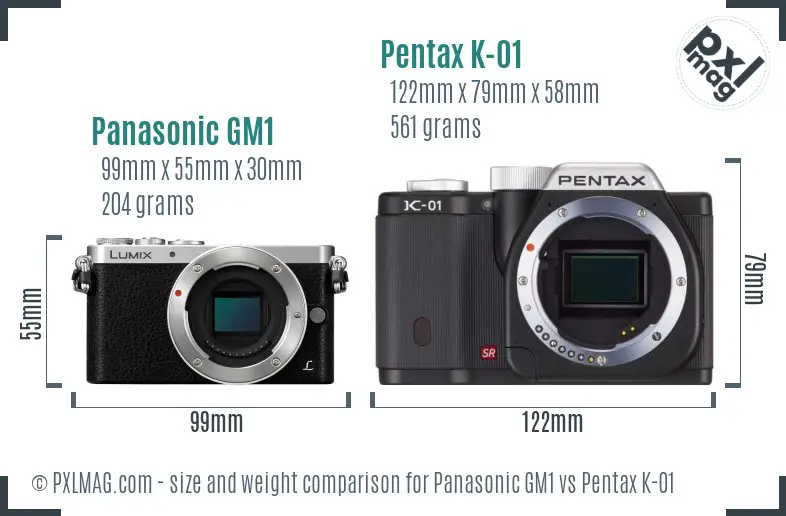 Panasonic GM1 vs Pentax K-01 size comparison