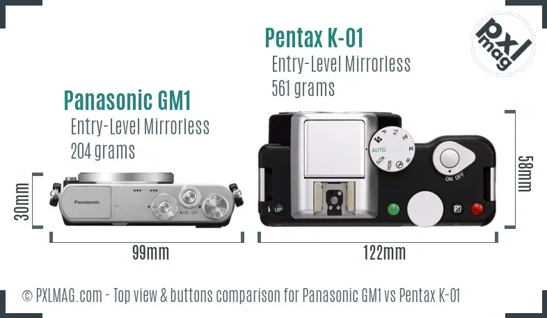 Panasonic GM1 vs Pentax K-01 top view buttons comparison