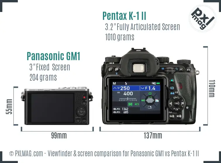 Panasonic GM1 vs Pentax K-1 II Screen and Viewfinder comparison