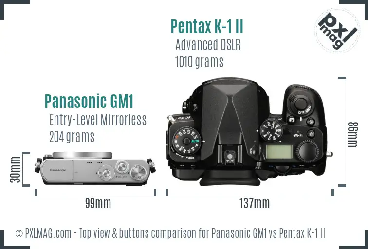 Panasonic GM1 vs Pentax K-1 II top view buttons comparison