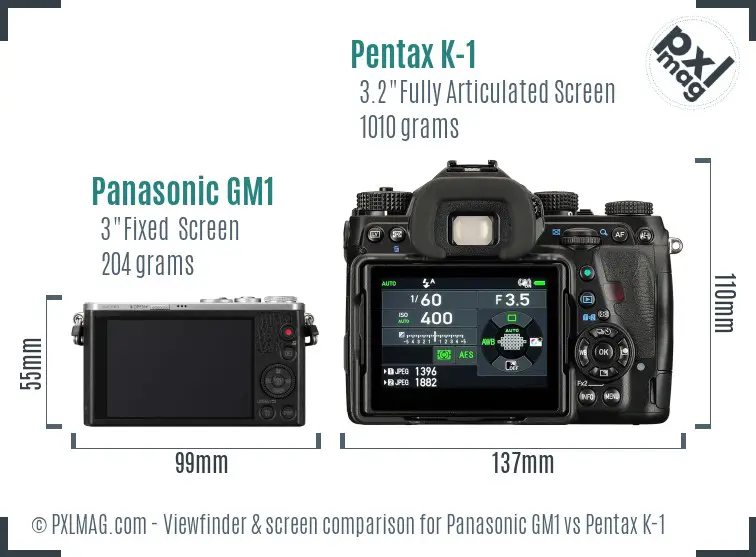 Panasonic GM1 vs Pentax K-1 Screen and Viewfinder comparison