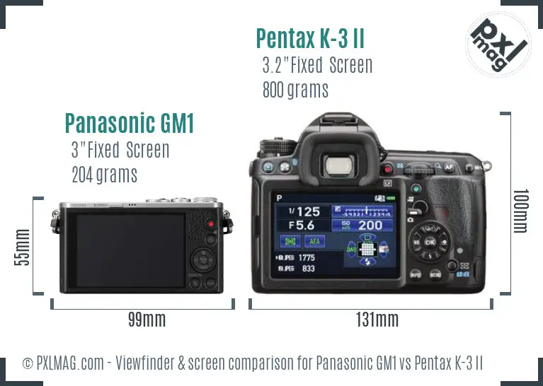 Panasonic GM1 vs Pentax K-3 II Screen and Viewfinder comparison