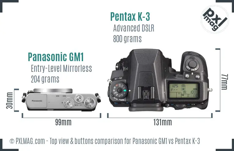 Panasonic GM1 vs Pentax K-3 top view buttons comparison