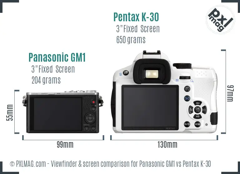 Panasonic GM1 vs Pentax K-30 Screen and Viewfinder comparison