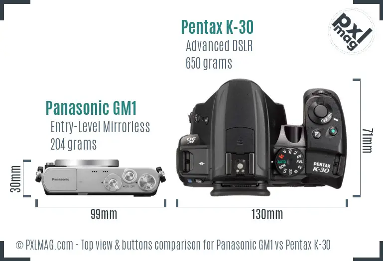 Panasonic GM1 vs Pentax K-30 top view buttons comparison