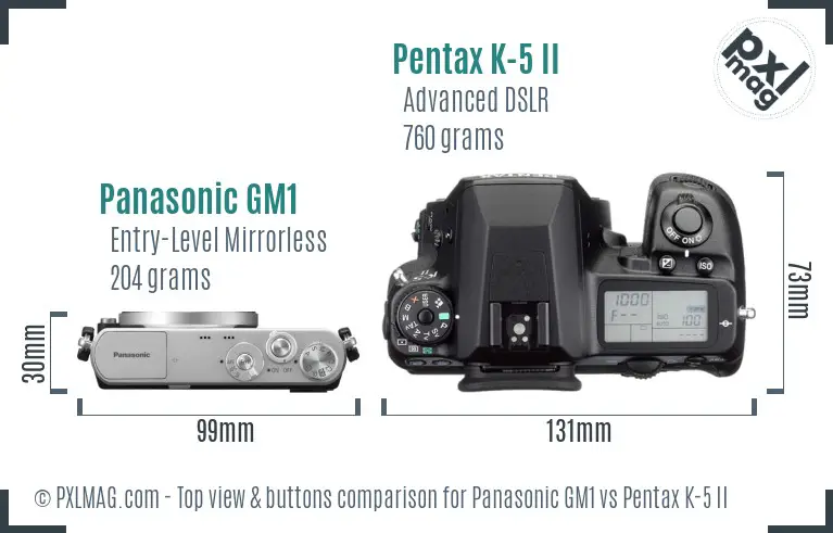 Panasonic GM1 vs Pentax K-5 II top view buttons comparison