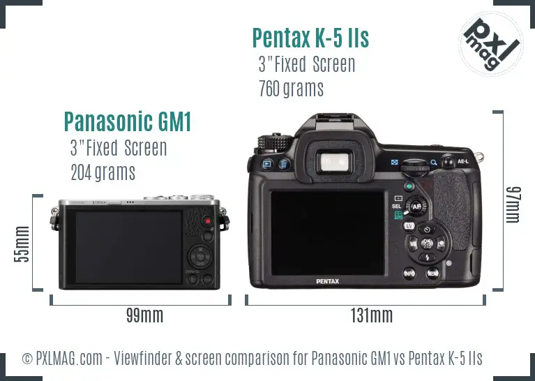 Panasonic GM1 vs Pentax K-5 IIs Screen and Viewfinder comparison