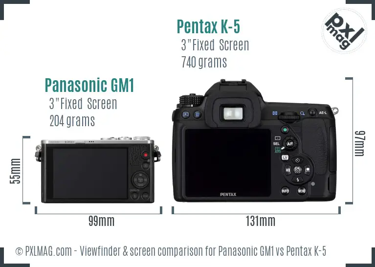 Panasonic GM1 vs Pentax K-5 Screen and Viewfinder comparison