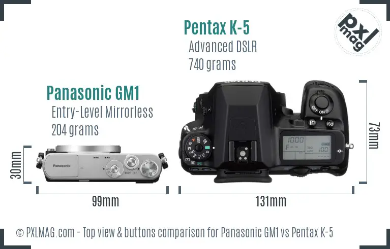 Panasonic GM1 vs Pentax K-5 top view buttons comparison