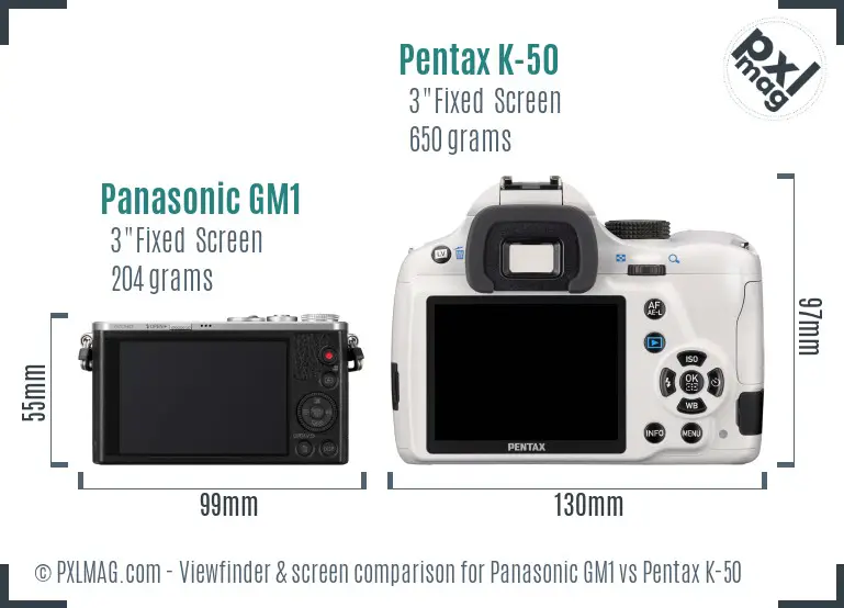 Panasonic GM1 vs Pentax K-50 Screen and Viewfinder comparison