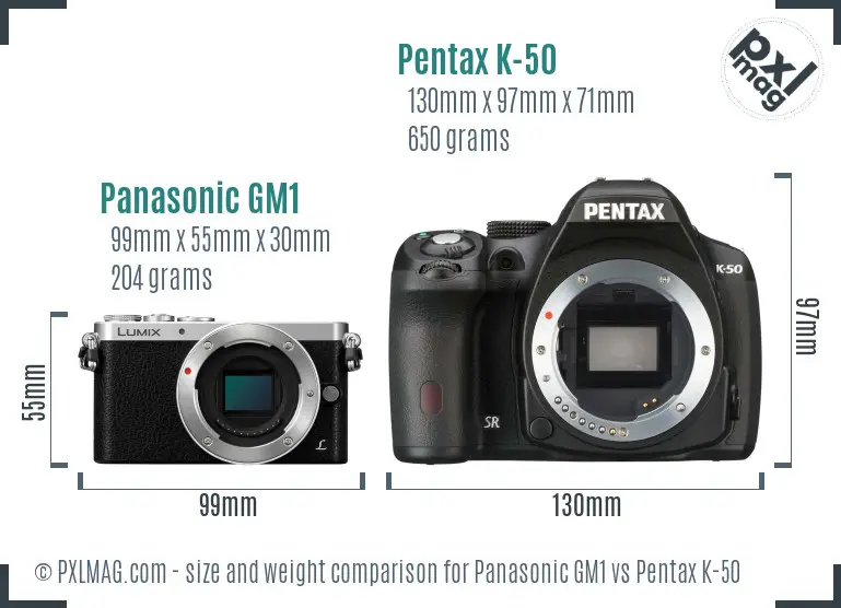 Panasonic GM1 vs Pentax K-50 size comparison
