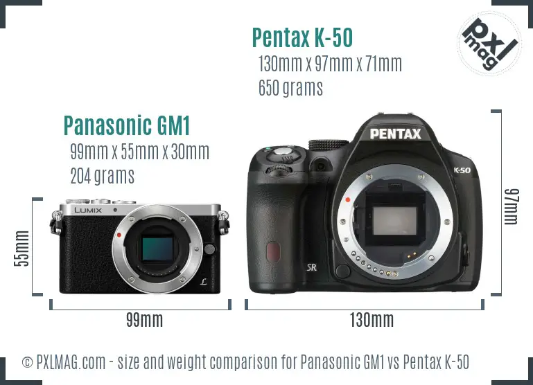 Panasonic GM1 vs Pentax K-50 size comparison Panasonic GM1 vs Pentax K-50 size comparison