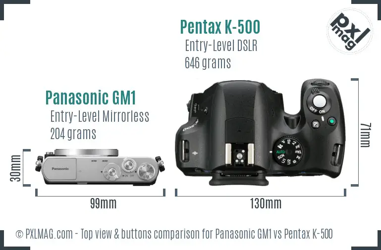 Panasonic GM1 vs Pentax K-500 top view buttons comparison