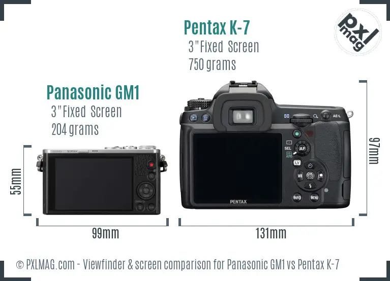 Panasonic GM1 vs Pentax K-7 Screen and Viewfinder comparison